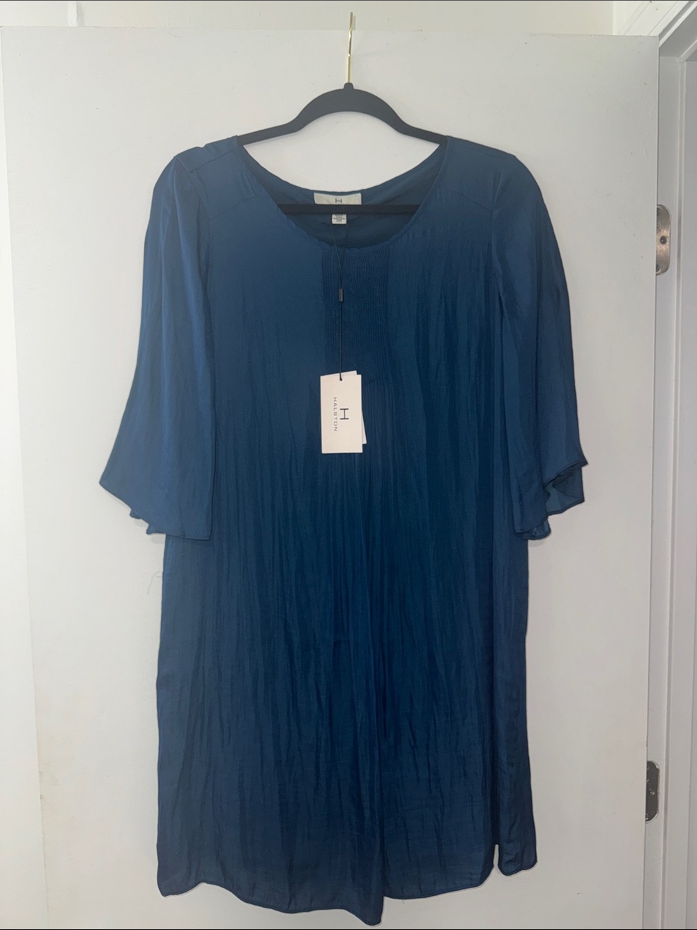 NWT! Halston A-Line Navy Flare Sleeve Dress Size Small